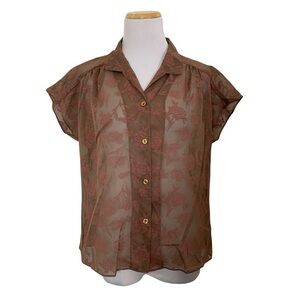 Vintage Y2K Semi Sheer Floral Button Up Blouse Women’s L Whimsygoth Romantic